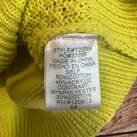 Entro Twofer Puff Short Sleeve Knit Blouse Medium Sweater Lime Green Preppy - Picture 5 of 6